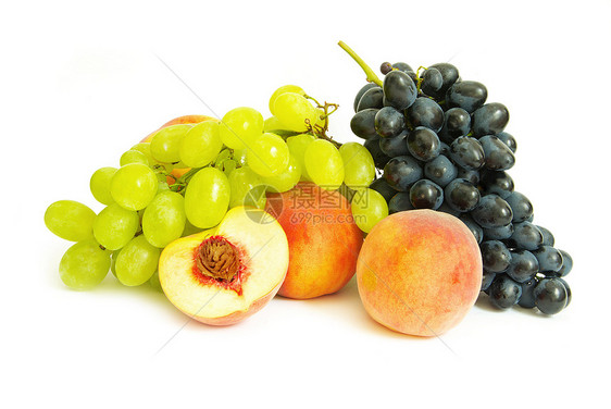 葡萄和桃橙子紫色维生素白色绿色甜点红色水果黄色食物图片