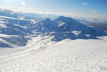 土耳其的雪山白色滑雪娱乐火鸡休息天堂蓝色天空全景图片