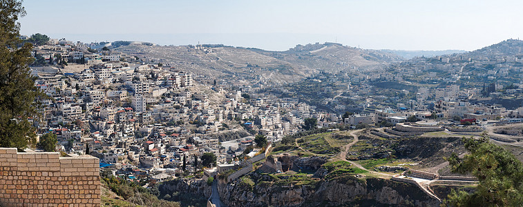 从圣殿山到东耶路撒冷Arab Silwan村的全景图片