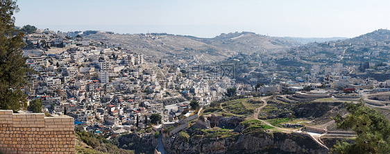 从圣殿山到东耶路撒冷Arab Silwan村的全景图片