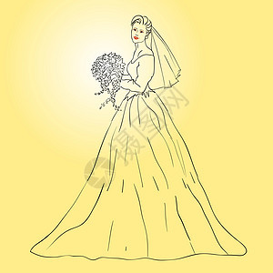 穿着婚纱的新娘白衣 带花束裙子购物礼物已婚装饰品文化妻子女性身体卡通片图片