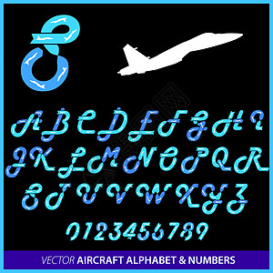 飞机字母表字母和数字中的特技飞行羽毛丝带公司字体翅膀蓝色概念设计艺术网络图片