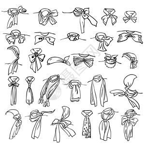 一组不同的领头巾手指工作室脖子领带围巾女性店铺蓝色披肩环形图片