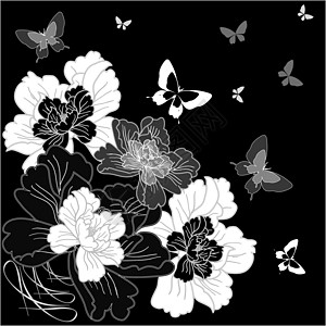 虚幻的手画鲜花落叶繁荣墨水插图风格种子花束叶子绘画窗帘图片