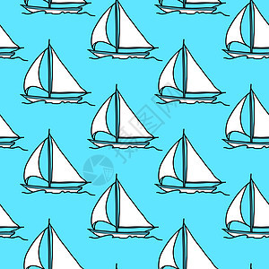 带帆船的无缝墙纸海洋包装插图创造力旅行框架假期漫画航海海浪背景图片