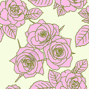 带玫瑰花的无缝壁纸纺织品花朵叶子创造力插图风格植物曲线玫瑰装饰图片