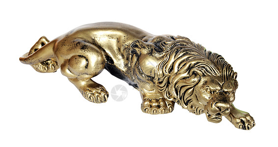 白色背景上狮子的青铜雕像背景图片