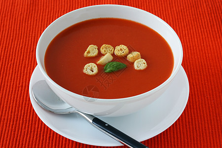 番茄汤午餐食物盘子红色白色奶油饮食蔬菜图片