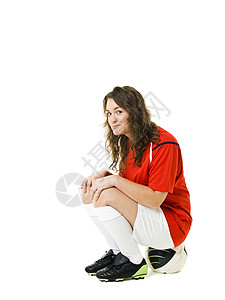 女足球员棕色微笑运动幸福衬衫青少年竞赛影棚职业女性图片
