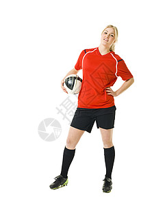 女足球员青少年衬衫幸福享受服装竞技足球短裤运动微笑图片