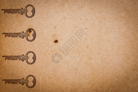 旧纸页背景的锈键棕色财产工具木板房子古董宏观材料安全金属图片