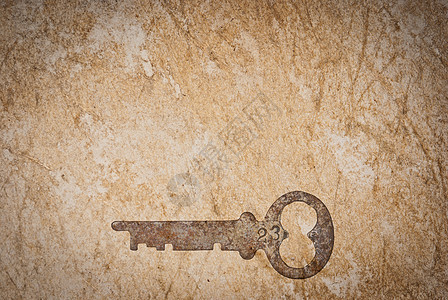 旧纸页背景的锈键工具宏观金属棕色木板材料古董财产钥匙房子图片