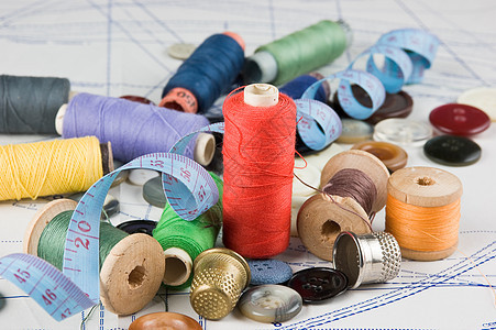 缝纫用品女裁缝手工纺织品织物宏观针线活棉布爱好测量环形图片