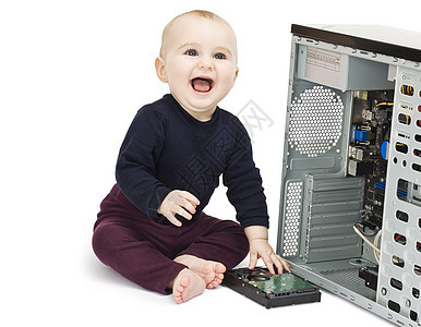 使用开放式计算机的幼儿孩子专家电脑大容量维修技术磁盘内存硬盘快乐图片