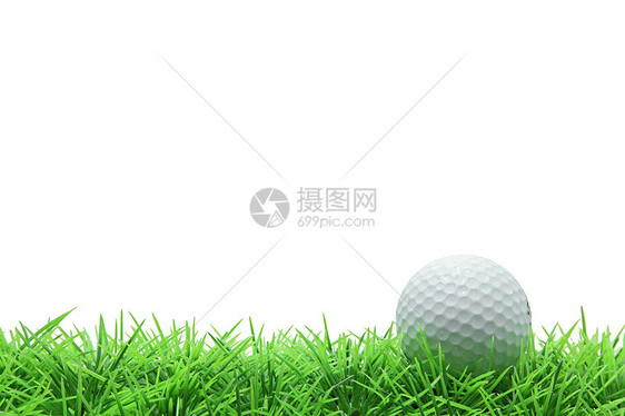 白底绿草上的孤立高尔夫球图片