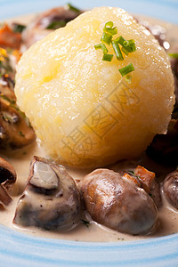 海鲜香菇粥巴伐利亚蘑菇酱加马铃薯啤酒盘子土豆韭菜汤团沙拉香菜饺子奶制品奶油背景