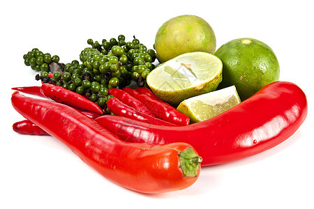 辣椒粉和石灰食品成分白色植物美食热带饮食健康饮食绿色空白胡椒子食物图片