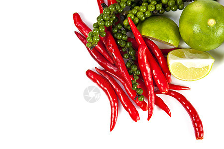 辣椒粉和石灰食品成分白色热带饮食食物空白胡椒子生活方式水果美食红色图片