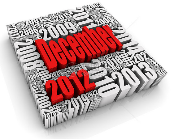 2012年12月一个字日期文字形状3d红色白色日历图片