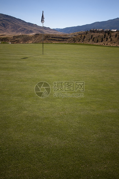 高尔夫球场有绿草和清蓝的天空园景生长面积课程土地活力纹理环境牧场运动图片