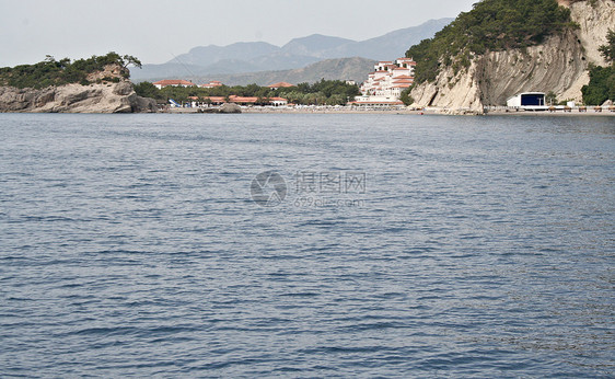 山与海季节生态风景蓝色森林海滩假期海岸线沿海木头图片