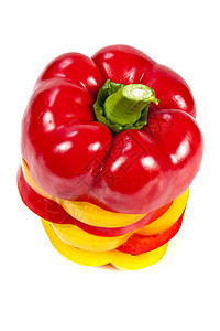 红色和黄黄色胡椒素食绿色蔬菜白色食物颜色健康饮食背景图片