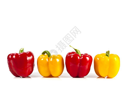 红色和黄色胡椒颜色绿色食物蔬菜健康饮食白色灯笼背景图片