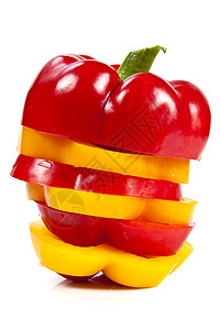 红色和黄黄色胡椒食物白色蔬菜绿色素食健康饮食颜色空白背景图片