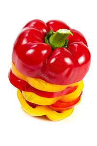 红色和黄黄色胡椒颜色食物绿色健康饮食蔬菜白色素食空白背景图片
