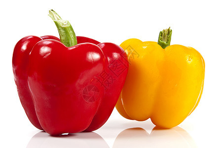 红色和黄色胡椒灯笼食物绿色颜色白色健康饮食蔬菜背景图片