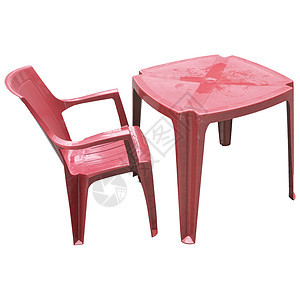 红塑料桌和隔绝椅椅子酒吧恶臭白色桌子家具背景图片