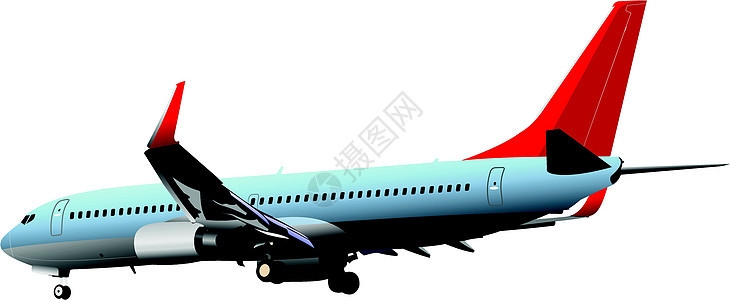乘客飞机在空中飞行 矢量插图旅行商业车辆跑道车轮飞机场交通运输翅膀天空图片