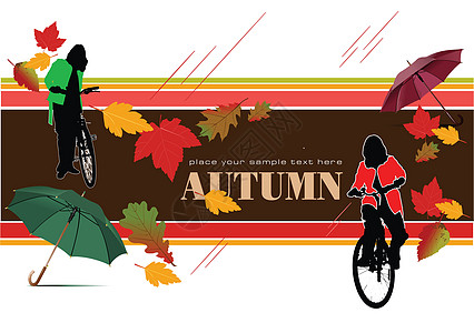 摘要矢量秋叶叶图案背景和自行车的自行车图片
