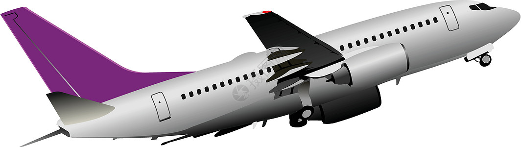 乘客飞机在空中飞行 矢量插图车轮天空翅膀跑道飞机场旅行运输商业车辆交通图片