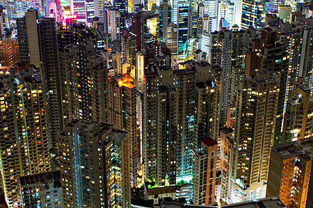 香港的夜间建筑大楼图片