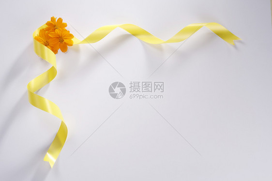 丝带边框邀请函丝带黄色庆典派对周年纪念日丝绸边界礼物图片
