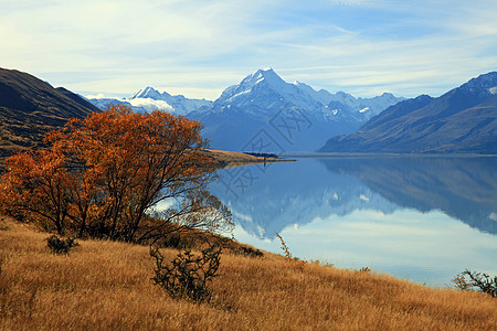 由Pukaki湖反射而成的 库克山风景图片