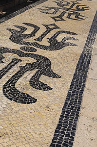 葡萄牙 里斯本 典型的葡萄牙cobblestone人行道正方形手工灰色石头黑色墙纸海浪街道波动鹅卵石图片