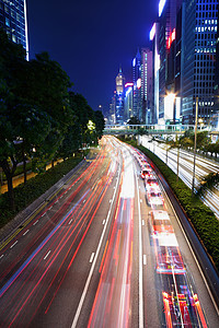 夜间在香港的交通运输商业建筑中心时间景观高峰街道摩天大楼蓝色图片