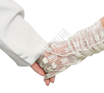 刚刚结婚的夫妇握手牵手图片