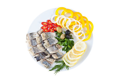 用蔬菜切开的鱼营养烧烤海鲜用餐烹饪盘子美食食物胡椒柠檬图片