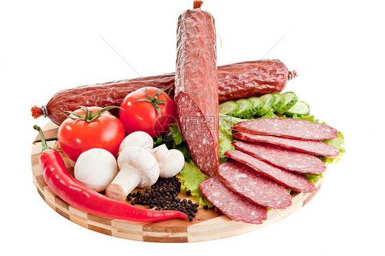 用蔬菜和红肉饼切成香肠牛肉美食黄瓜香料男性猪肉早餐食物手指产品图片