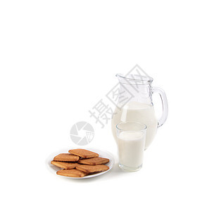 孤立的牛奶和饼干酸奶早餐生物奶制品甜点工作室糕点食物玻璃盘子图片