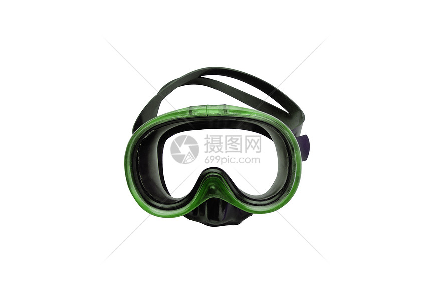 白色上隔离的绿色潜水面罩图片