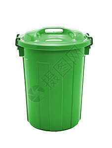 一个绿色塑料垃圾箱 在白色背景上被隔离背景图片