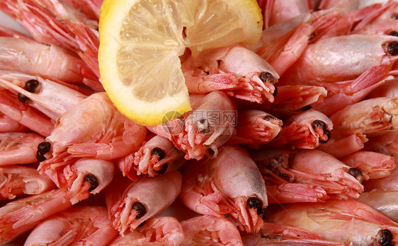 加柠檬的虾用餐美食异国盘子海洋橙子营养贝类食物餐饮图片