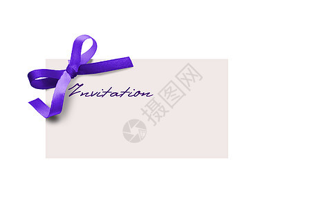 白带紫色丝带的纸条惊喜装饰品派对标签绳索邀请函信封纪念日卡片展示图片