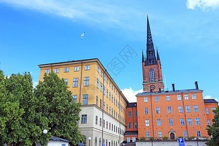 瑞典斯德哥尔摩市中心古老的建筑图景中心城市场景摄影天空旅游框架房子旅行蓝色图片