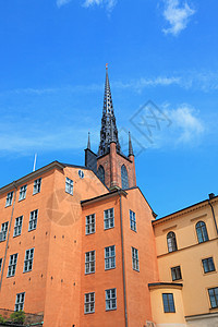 瑞典斯德哥尔摩市中心古老的建筑图景世界房子旅游蓝色城市首都美丽场景摄影港口图片