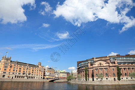 斯德哥尔摩市风景 教堂大楼 加姆拉斯坦美丽框架旅行反射城市天空中心议会蓝色景观图片